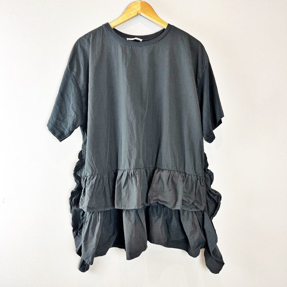 2/$20 Zara Oversized Ruffled Black Cotton Tunic XS